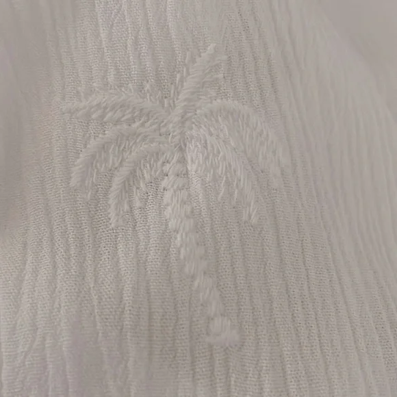 Z Supply White Button Up Blouse Top Embroidered Palm Trees Size Small - Picture 4 of 10